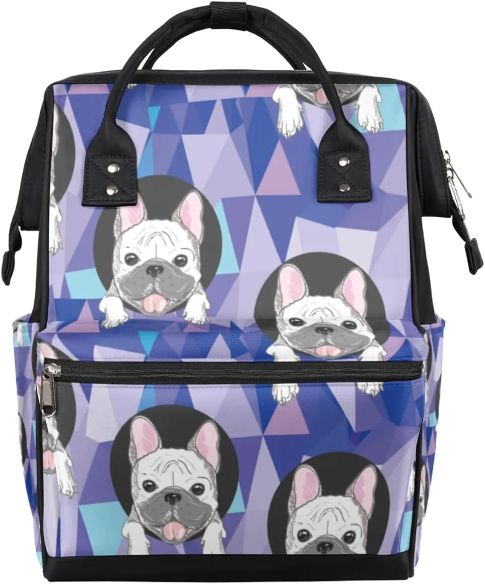 Cute Animal Dog Bulldog Diaper Bag Tote Large Capacity Waterproof with Adjustable Shoulder Strap and Pram Straps Mommy Bag for Hospital Beach Weekender Travel