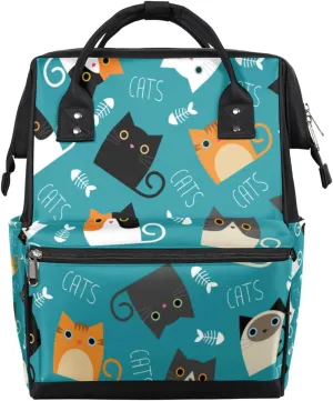 Cute Different Cats Diaper Bag Tote Large Capacity Waterproof with Adjustable Shoulder Strap and Pram Straps Mommy Bag for Hospital Beach Weekender Travel