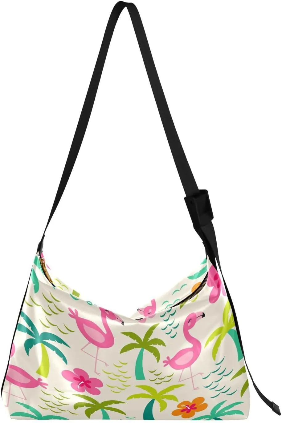 Cute Flamingo Palm Tree Hobo Crossbody Bags for Women Leather Large Shoulder Bag Cross Body Summer Trendy Womens Tote Bags Handbag for Travel Shopping