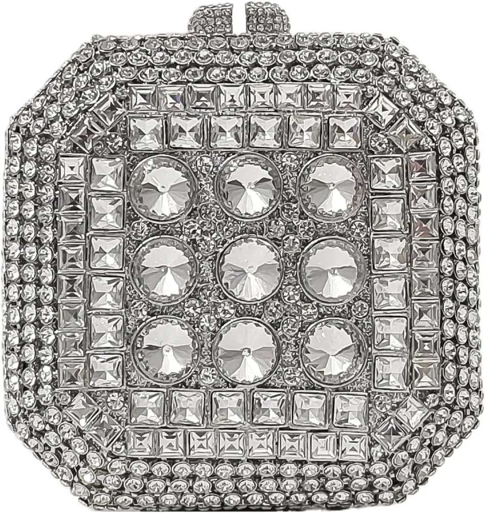 Cute Octagonal Box Evening Bag 9 Round Diamond Women Rhinestone Purses Glitter Party Crystal Clutch Wedding Handbag