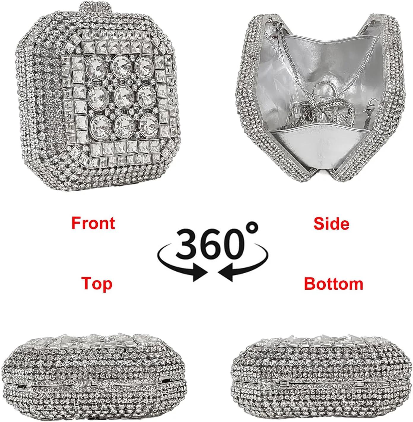 Cute Octagonal Box Evening Bag 9 Round Diamond Women Rhinestone Purses Glitter Party Crystal Clutch Wedding Handbag