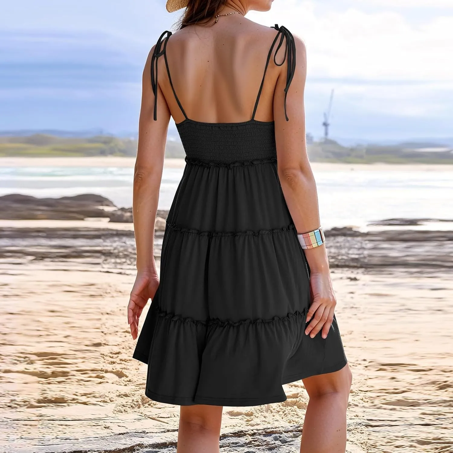 Cute Summer Dresses for Women 2025 Tiered A Line Floral Mini Dress Spaghetti Strap Boho Flowy Short Vacation Sundress