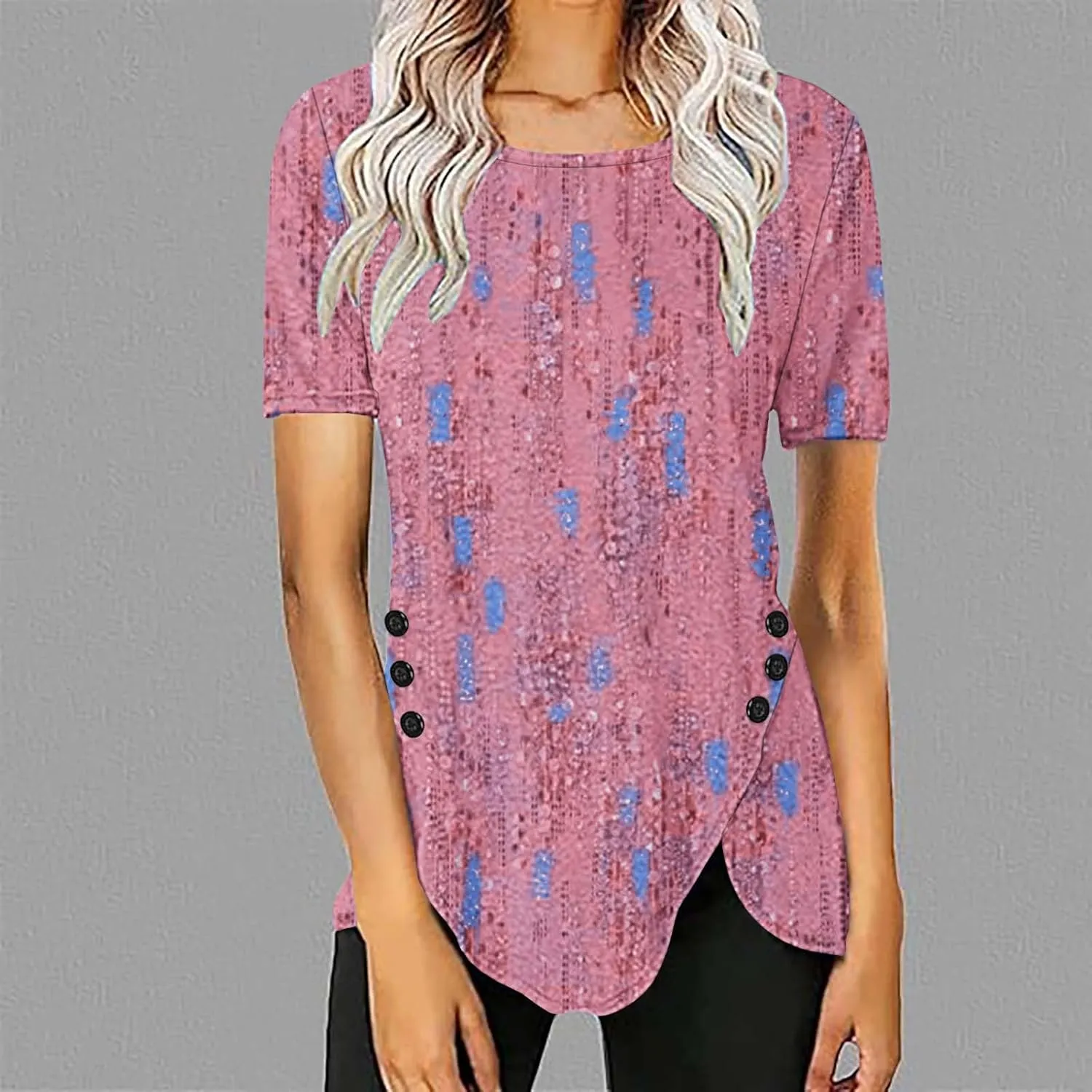 Cute Tops for Women Summer Boho Trendy Short Sleeve Tunic Tops Floral Print Flowy Blouses Fashion Ladies Clothes 2024