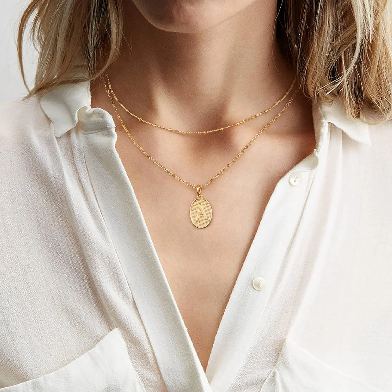 Dainty Gold Initial Necklaces for Women, 14K Gold Plated Layered Necklaces for Women Simple Gold Coin Cute Tiny Necklace Letter Pendant Layering Necklaces for Women Jewelry