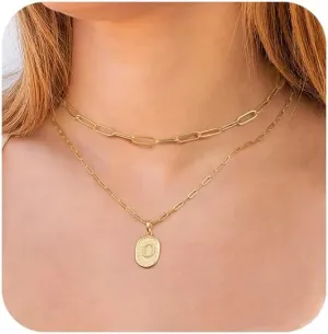 Dainty Gold Initial Necklaces for Women, 14K Gold Plated Layered Necklaces for Women Simple Gold Coin Cute Tiny Necklace Letter Pendant Layering Necklaces for Women Jewelry