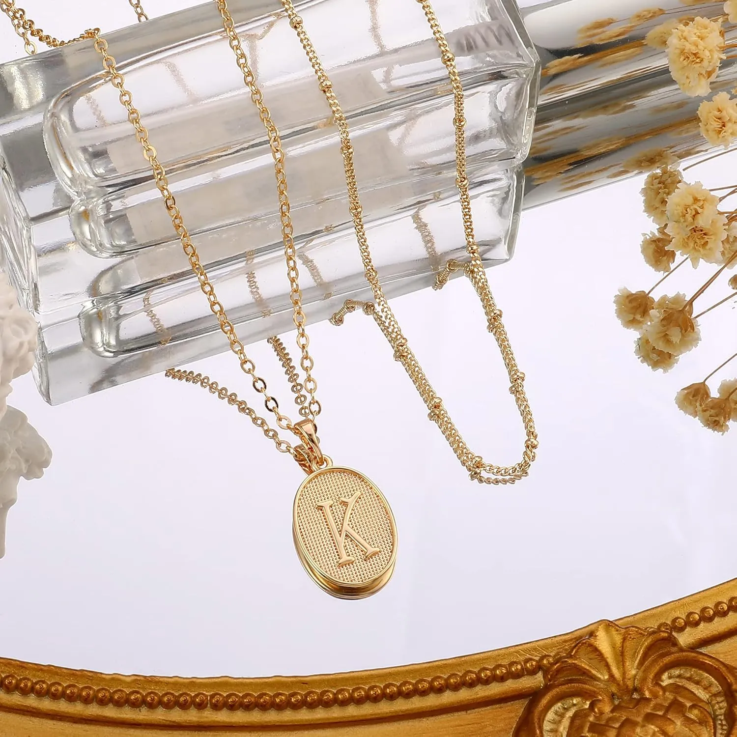 Dainty Gold Initial Necklaces for Women, 14K Gold Plated Layered Necklaces for Women Simple Gold Coin Cute Tiny Necklace Letter Pendant Layering Necklaces for Women Jewelry