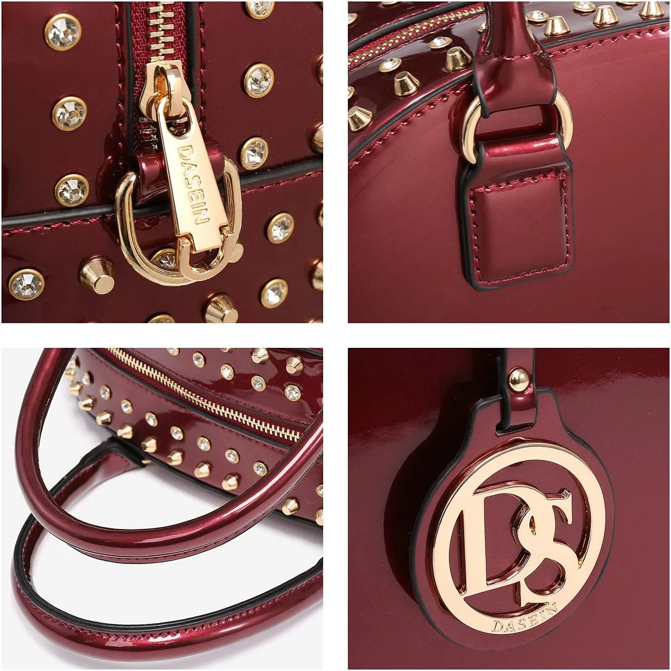 Dasein Women Patent Leather Purses Handbags Dome Satchel Purse Work Tote Structured Shoulder Bag with Long Strap