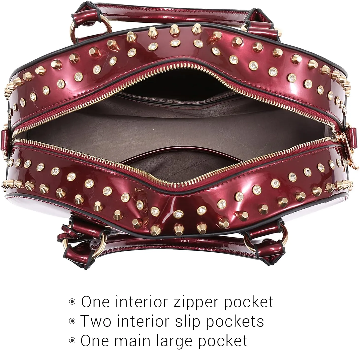 Dasein Women Patent Leather Purses Handbags Dome Satchel Purse Work Tote Structured Shoulder Bag with Long Strap