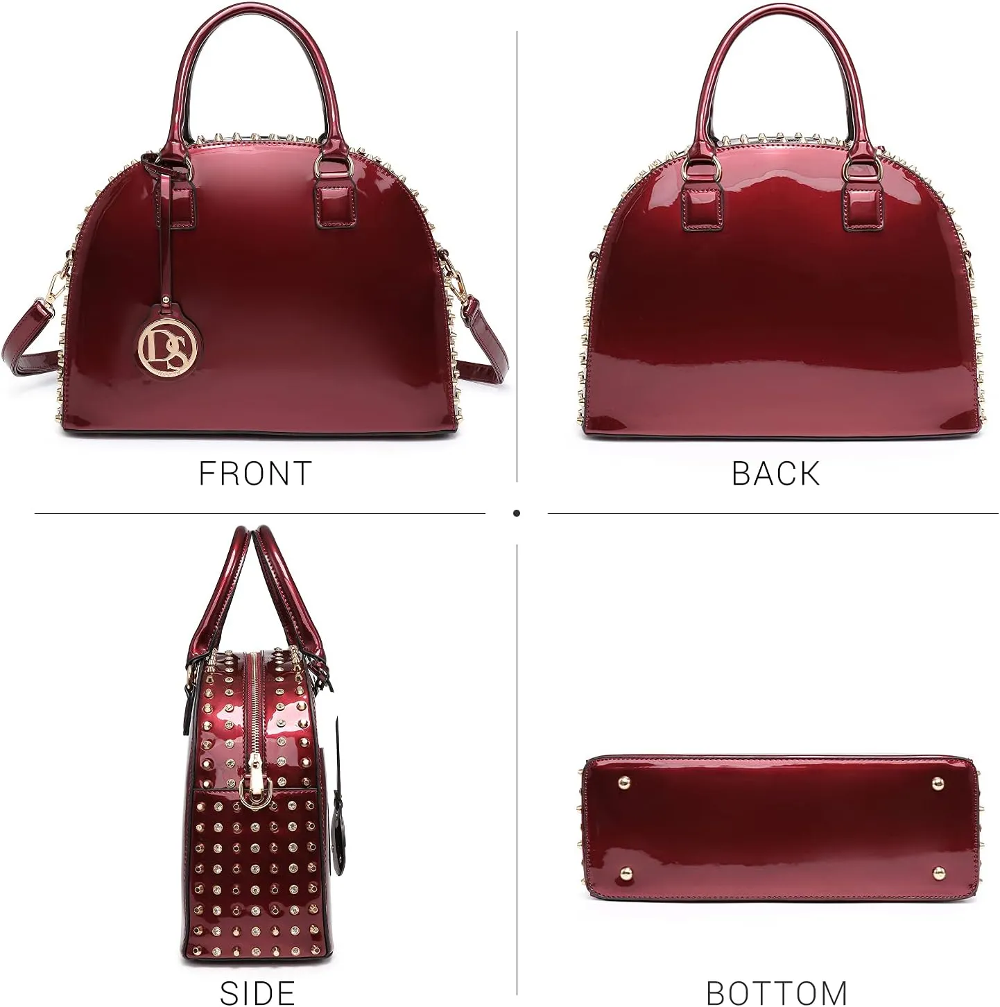 Dasein Women Patent Leather Purses Handbags Dome Satchel Purse Work Tote Structured Shoulder Bag with Long Strap