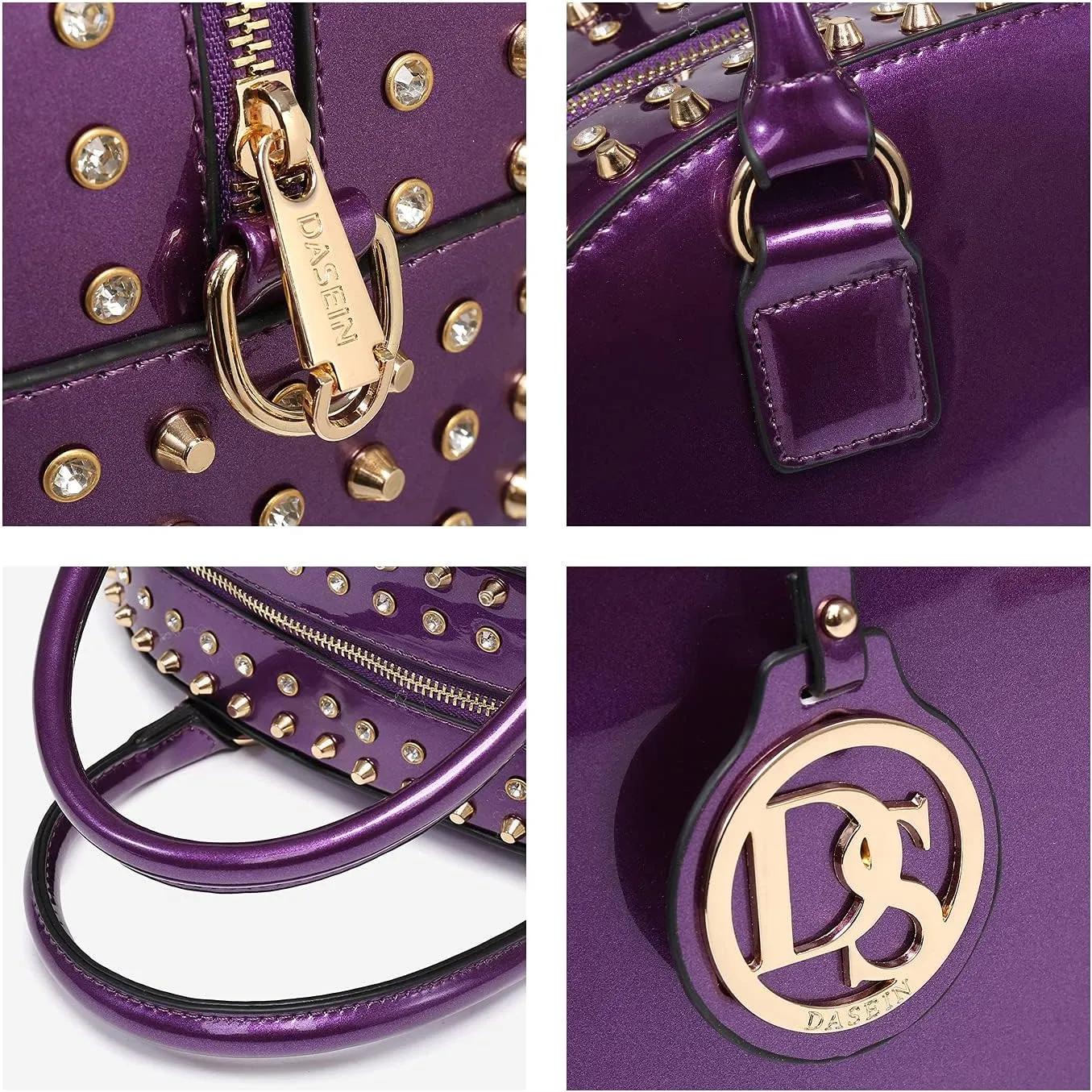 Dasein Women Patent Leather Purses Handbags Dome Satchel Purse Work Tote Structured Shoulder Bag with Long Strap