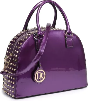 Dasein Women Patent Leather Purses Handbags Dome Satchel Purse Work Tote Structured Shoulder Bag with Long Strap