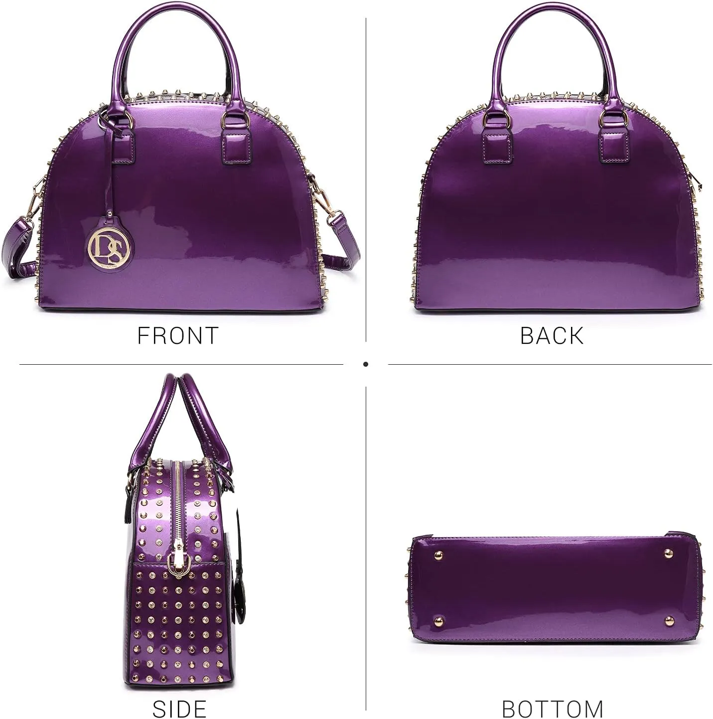 Dasein Women Patent Leather Purses Handbags Dome Satchel Purse Work Tote Structured Shoulder Bag with Long Strap