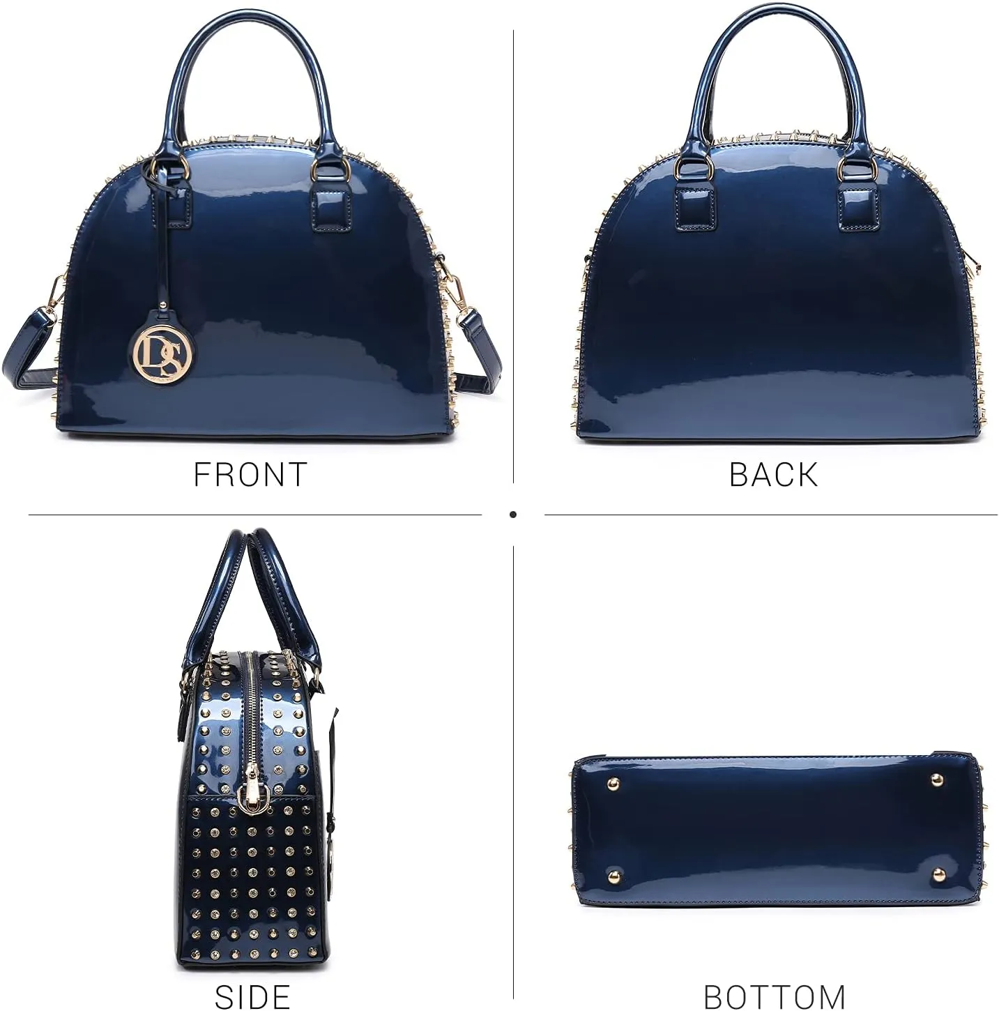 Dasein Women Patent Leather Purses Handbags Dome Satchel Purse Work Tote Structured Shoulder Bag with Long Strap