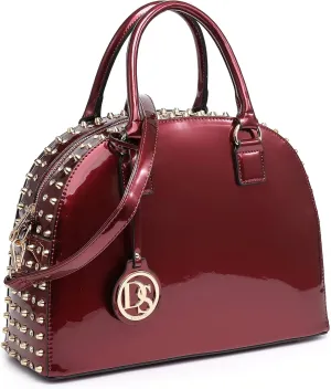 Dasein Women Patent Leather Purses Handbags Dome Satchel Purse Work Tote Structured Shoulder Bag with Long Strap
