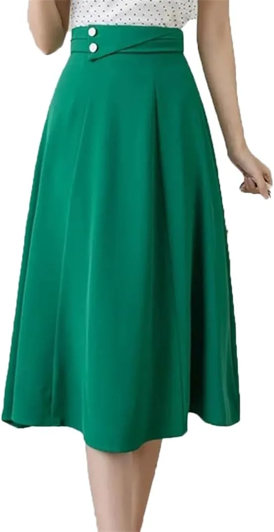 Dbdkejj Women Folds Waist Pleated Skirts Loose Stitching A-Line Skirts Midi Skirts