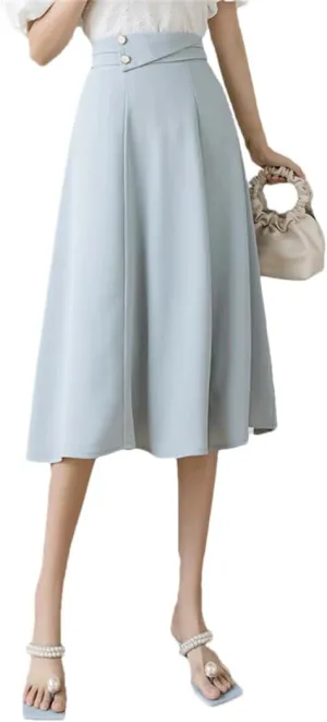 Dbdkejj Women Folds Waist Pleated Skirts Loose Stitching A-Line Skirts Midi Skirts