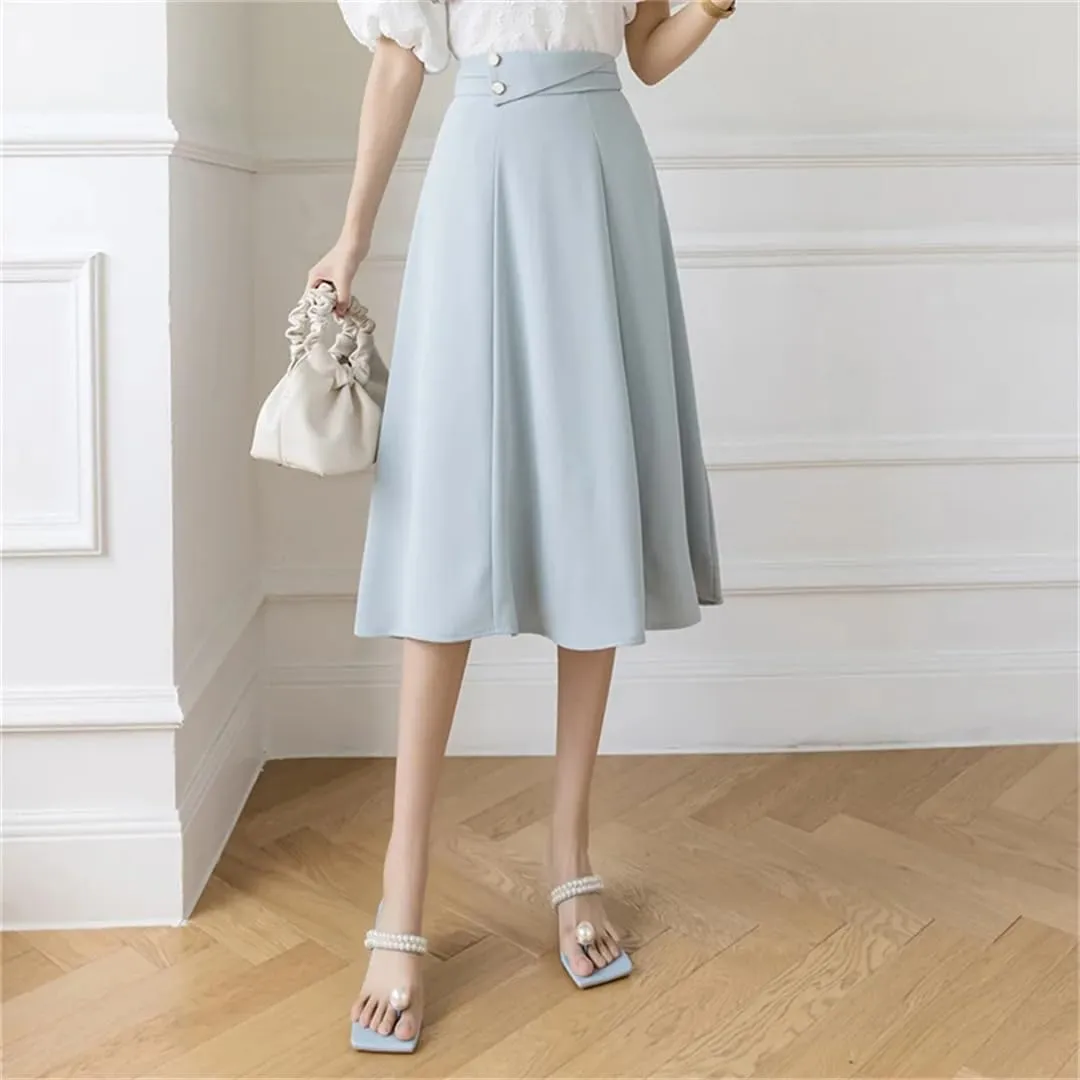 Dbdkejj Women Folds Waist Pleated Skirts Loose Stitching A-Line Skirts Midi Skirts