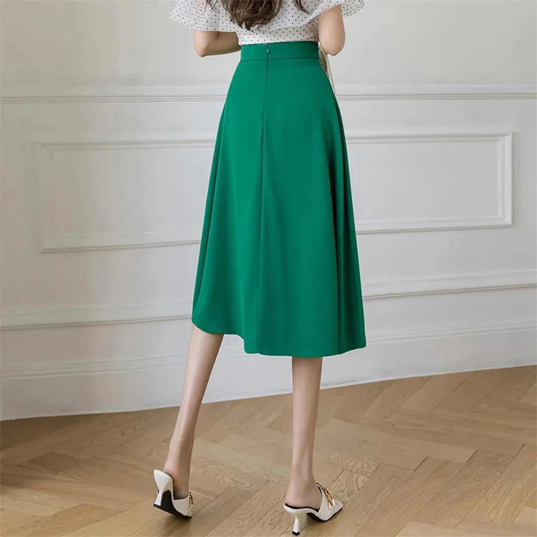 Dbdkejj Women Folds Waist Pleated Skirts Loose Stitching A-Line Skirts Midi Skirts