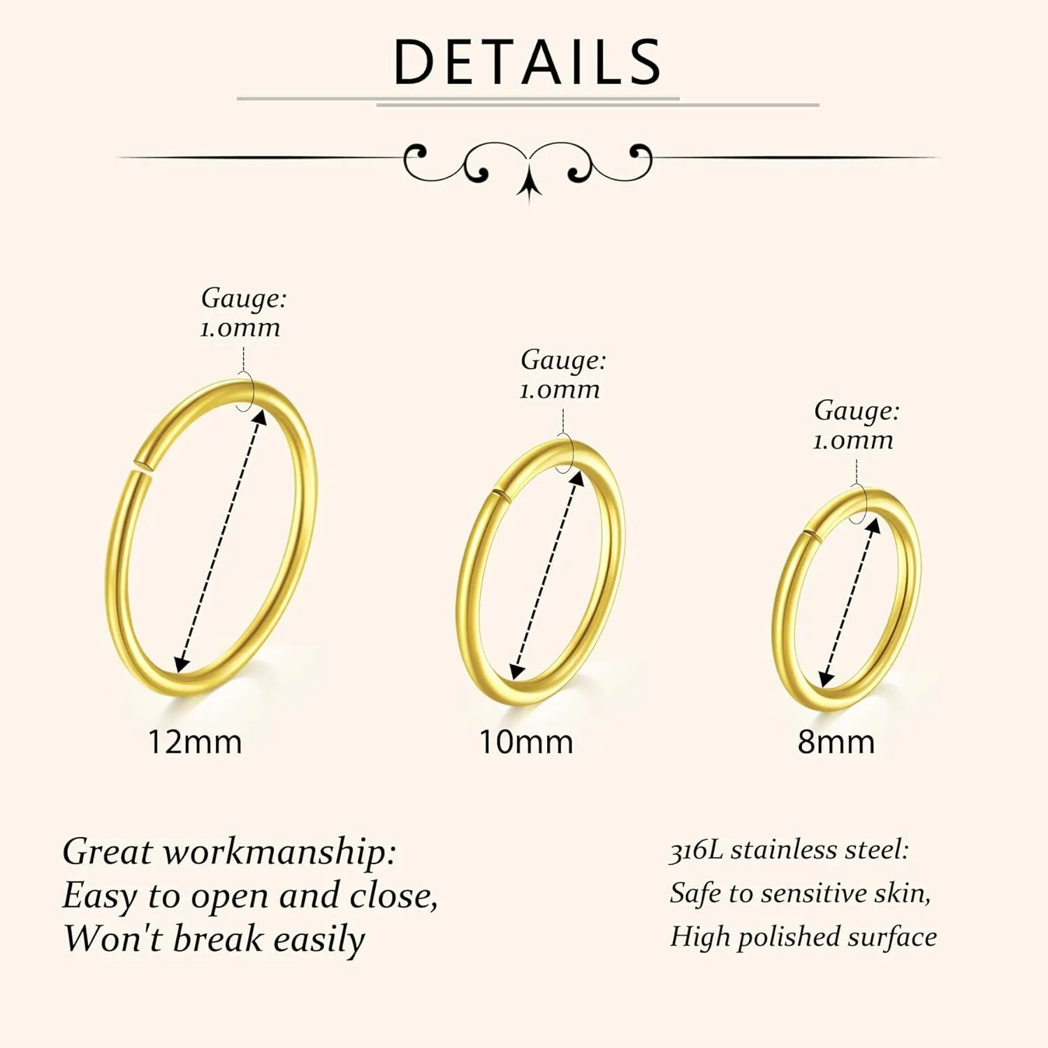 D.Bella 18G Nose Rings for Women Nose Rings Studs Stainless Steel L-Shaped Nose Studs Screw Nose Piercing Jewelry