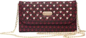 Designer Women's Leather Clutch Floral and Heart Embossed Pattern with Chain Strap, Elegant Evening Clutch Purse