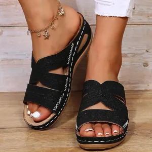 Dheva-C Orthopedic Wedge Sandals for Women Summer Dressy Comfortable Slides Slip on Sandals with Support Open Toe Shoes