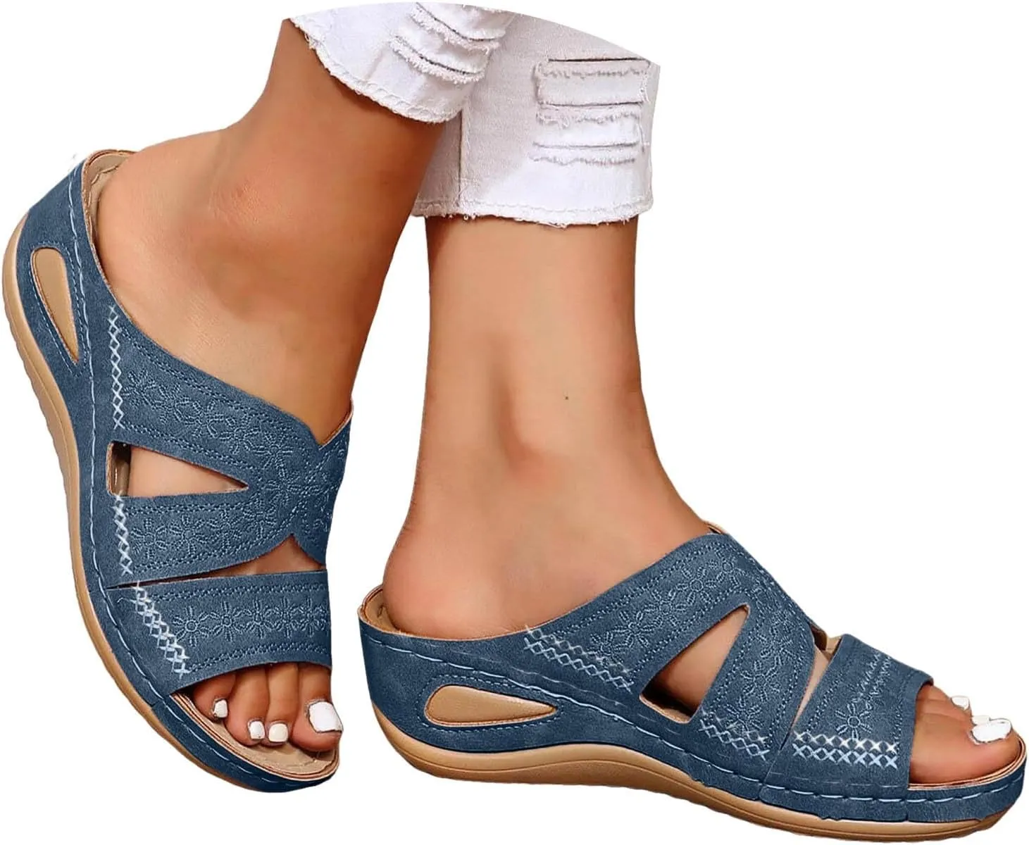 Dheva-C Orthopedic Wedge Sandals for Women Summer Dressy Comfortable Slides Slip on Sandals with Support Open Toe Shoes