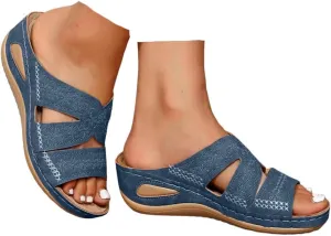 Dheva-C Orthopedic Wedge Sandals for Women Summer Dressy Comfortable Slides Slip on Sandals with Support Open Toe Shoes