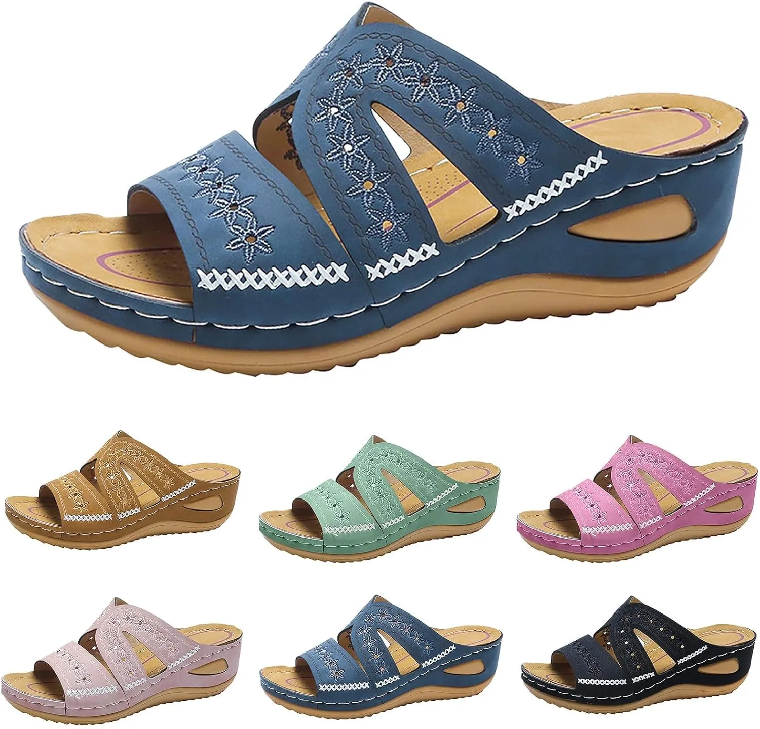 Dheva-C Orthopedic Wedge Sandals for Women Summer Dressy Comfortable Slides Slip on Sandals with Support Open Toe Shoes