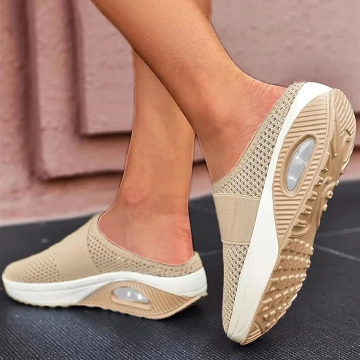 Diabetic Air-Cushion Slip-On Walking Shoes Summer Backless Walking Mules Orthopedic Diabetic Slippers Breathable Mesh Air Cushion Shoe Open Back Slip On Shoe Lightweight Slippers with Arch-Support