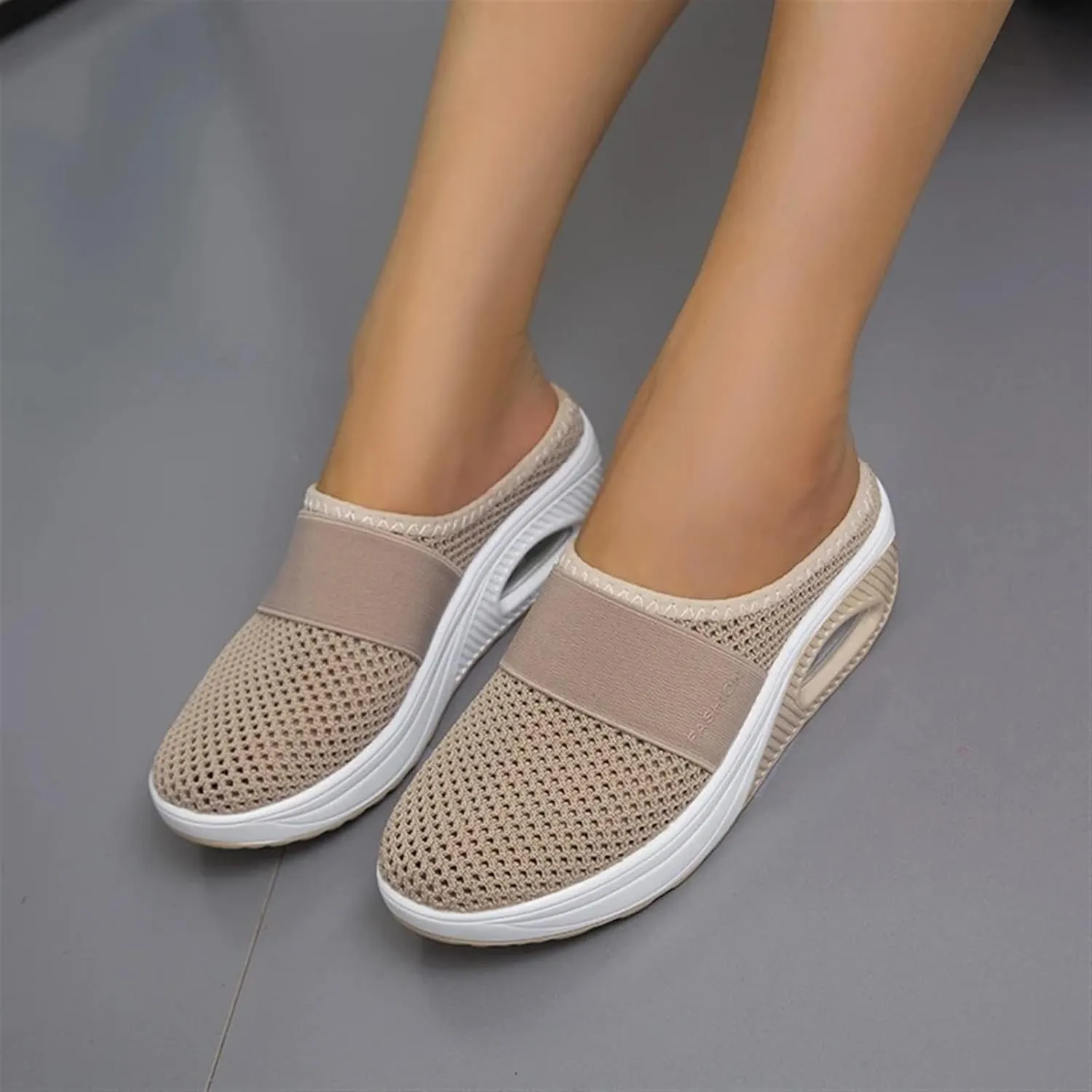 Diabetic Air-Cushion Slip-On Walking Shoes Summer Backless Walking Mules Orthopedic Diabetic Slippers Breathable Mesh Air Cushion Shoe Open Back Slip On Shoe Lightweight Slippers with Arch-Support