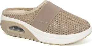 Diabetic Air-Cushion Slip-On Walking Shoes Summer Backless Walking Mules Orthopedic Diabetic Slippers Breathable Mesh Air Cushion Shoe Open Back Slip On Shoe Lightweight Slippers with Arch-Support