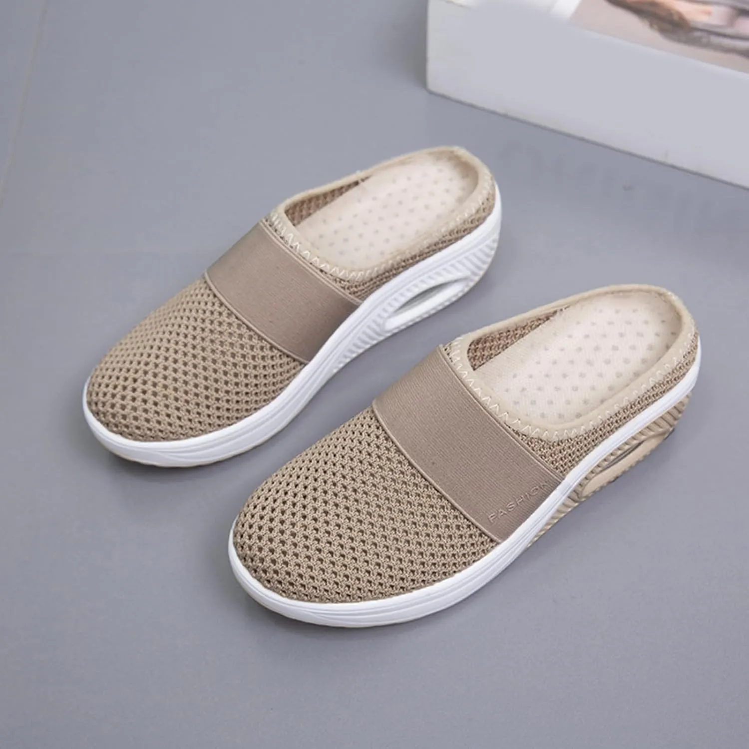Diabetic Air-Cushion Slip-On Walking Shoes Summer Backless Walking Mules Orthopedic Diabetic Slippers Breathable Mesh Air Cushion Shoe Open Back Slip On Shoe Lightweight Slippers with Arch-Support