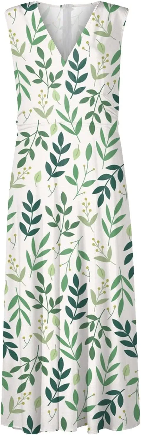 Dresses for Women 2024 Sleeveless Wrap V Neck Beach Dresses Flowy Ruched Floral Print Maxi Dress Flowy Boho Dress
