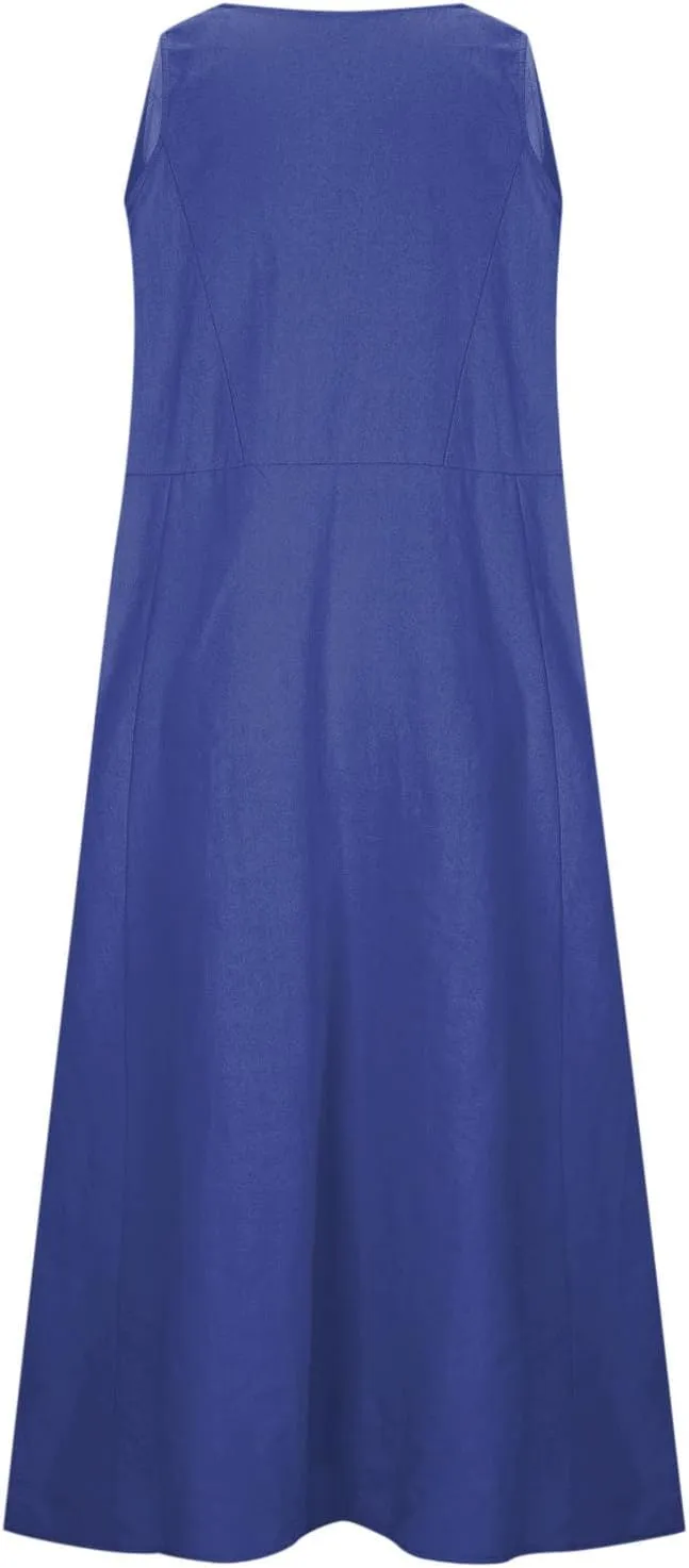Dresses for Women Cotton Linen Casual Sundress Vacation Beach Tank Flowy Trendy Dress with Pockets