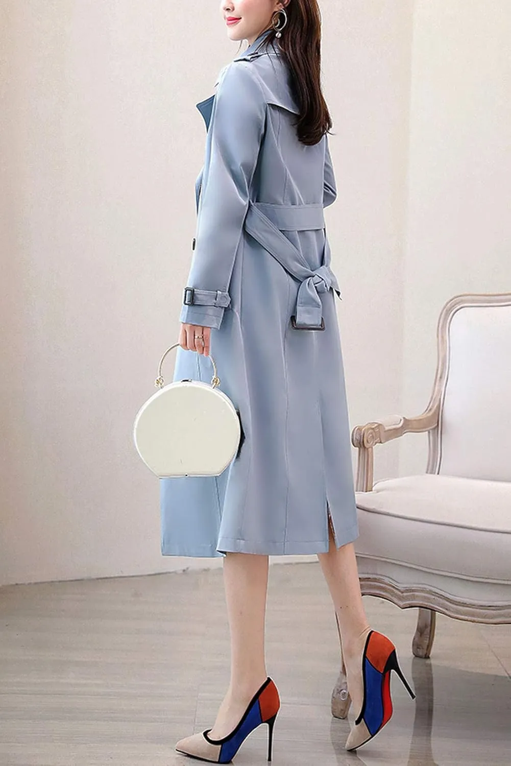ebossy Women's Classic Double Breasted Midi-Length Trench Coat with Belt