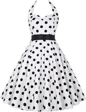 EFOFEI Women's Slim Fit Audrey Hepburn Dress Summer Vintage Sleeveless Dress Festival Party Halter Neck Dress