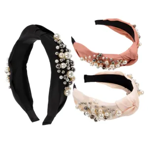 Elegant Delicate Women's Pearl Knotted Headbands 3pcs Set for Daily Wear