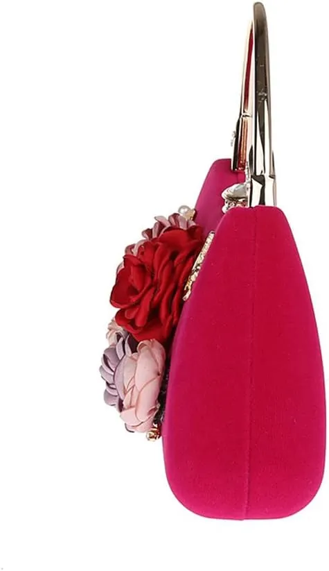 ELEOPTION Women's Flower Evening Bag Clutch Purse Handbag Metal Frame Large Clutch Bag Wedding Hand Bag Carved Handle