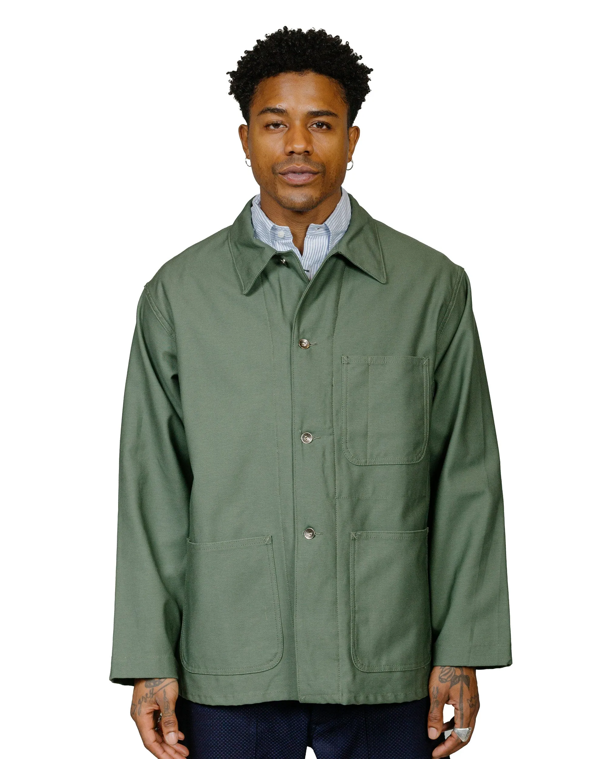 Engineered Garments Workaday Utility Jacket Olive Cotton Reverse Sateen