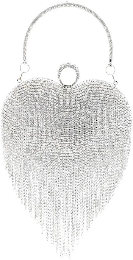 Evening Clutch Diamonds Evening Bag Banquet Clutch Bag Wedding Dress Wedding Bag Heart Cosmetic Bag for Wedding, Party, Prom(Silver)