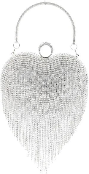 Evening Clutch Diamonds Evening Bag Banquet Clutch Bag Wedding Dress Wedding Bag Heart Cosmetic Bag for Wedding, Party, Prom(Silver)