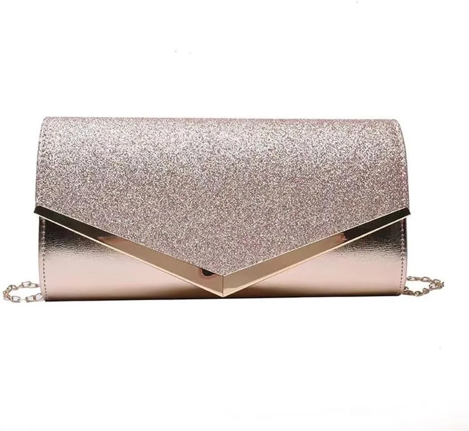 Evening Clutch Ladies Evening Bag Sequins Bag Crossbody Evening Bag for Wedding, Party, Prom(Rose Gold)