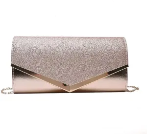 Evening Clutch Ladies Evening Bag Sequins Bag Crossbody Evening Bag for Wedding, Party, Prom(Rose Gold)