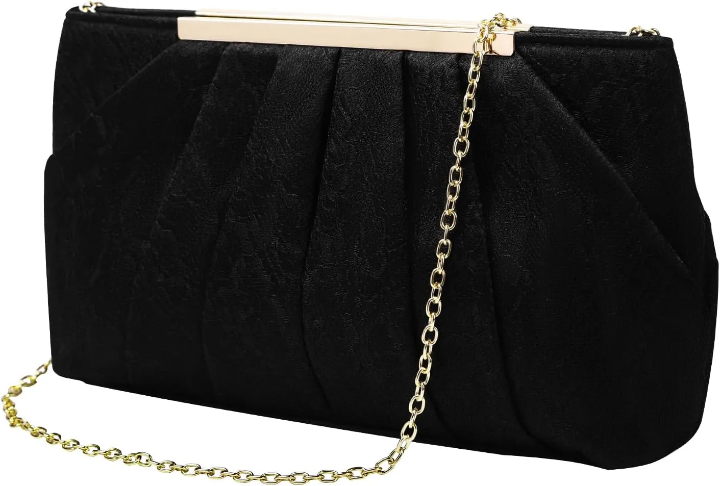 Evening Clutch Purse Bag, Fashion Bridal Bag in Pleated Satin with Chain Strap for Wedding Prom Formal Party
