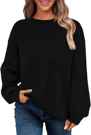 Fall Fashion Sweatshirts For Women 2024 Long Sleeve Crew Neck Sweatshirt Casual Loose Textured Pullover Tops