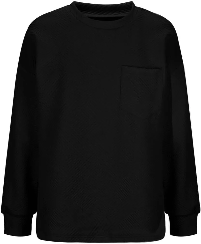 Fall Fashion Sweatshirts For Women 2024 Long Sleeve Crew Neck Sweatshirt Casual Loose Textured Pullover Tops