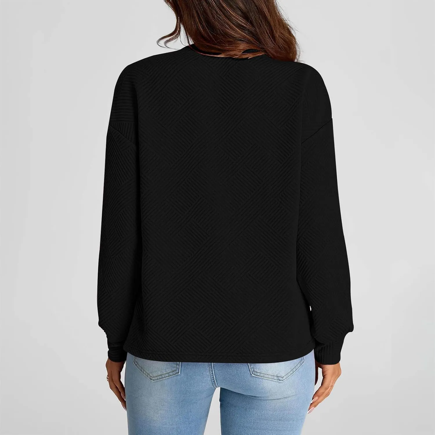 Fall Fashion Sweatshirts For Women 2024 Long Sleeve Crew Neck Sweatshirt Casual Loose Textured Pullover Tops