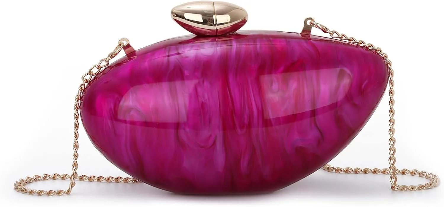 Fecialy Shell Shape Acrylic Clutch Metallic Marble Evening Evening Bag for Women Glitter Handbag for Wedding Cocktail Party