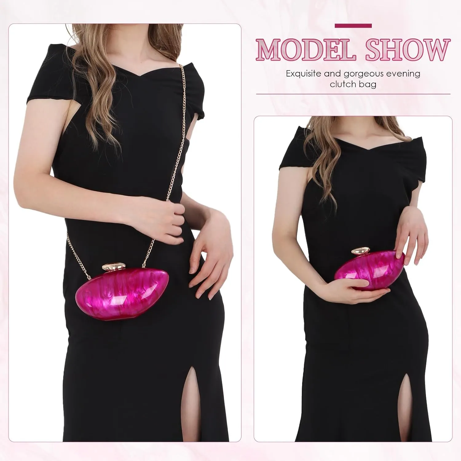 Fecialy Shell Shape Acrylic Clutch Metallic Marble Evening Evening Bag for Women Glitter Handbag for Wedding Cocktail Party