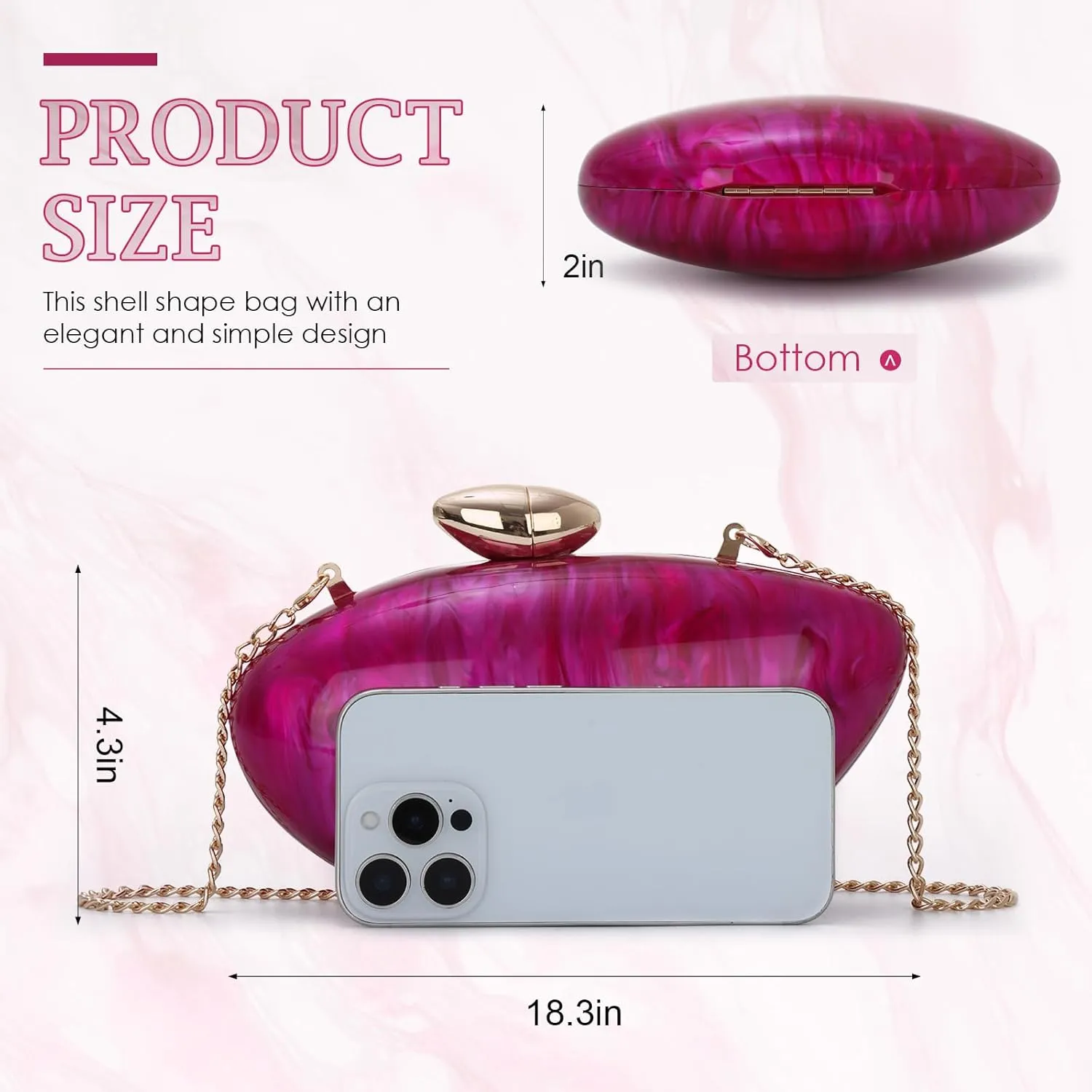 Fecialy Shell Shape Acrylic Clutch Metallic Marble Evening Evening Bag for Women Glitter Handbag for Wedding Cocktail Party